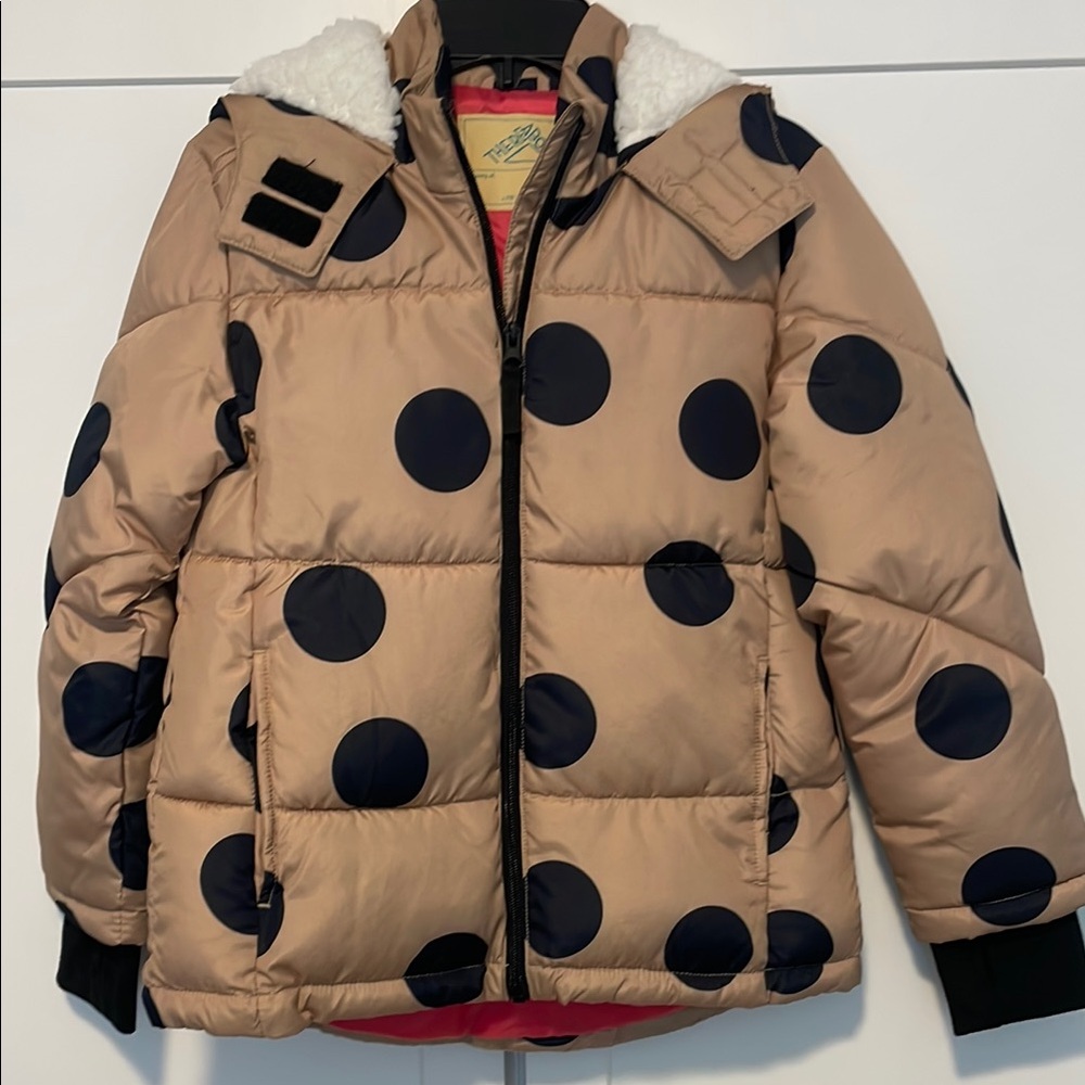 Kids Tan and Black Polka Dot Puffer Jacket